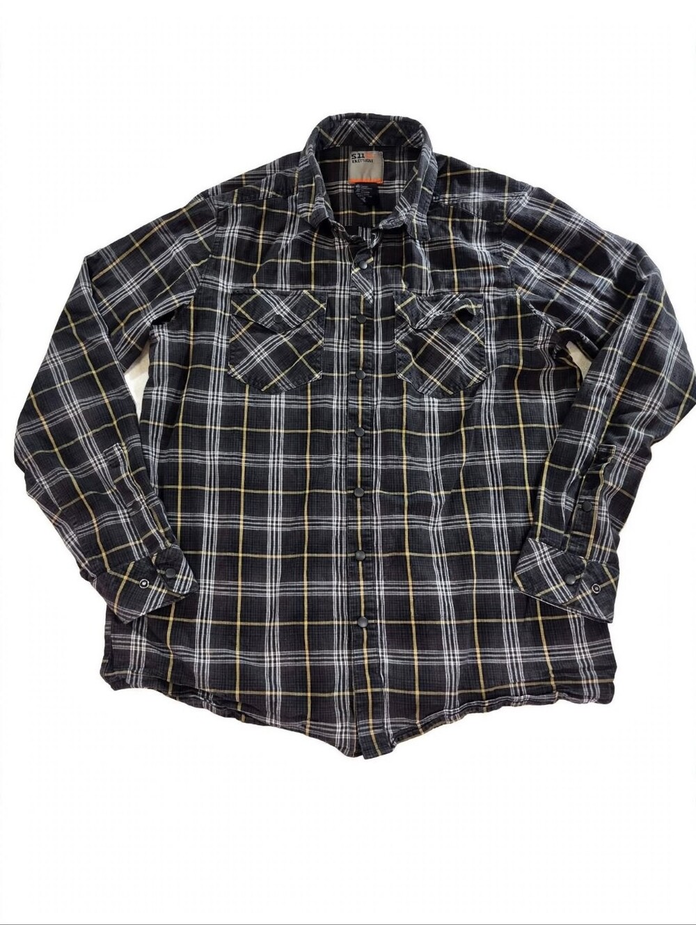 5.11 Tactical Black Plaid Flannel Shirt Mens L Snap Button